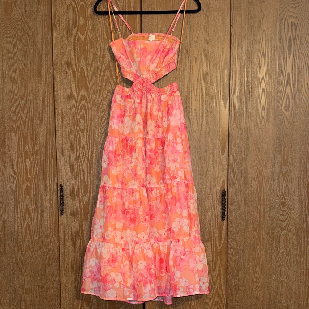 👗EUC Dee Elly Floral Cutout Maxi Dress – Pink & Coral – Women’s XS